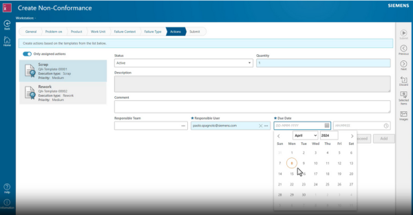 Creating a Non-Conformance With Siemens Opcenter